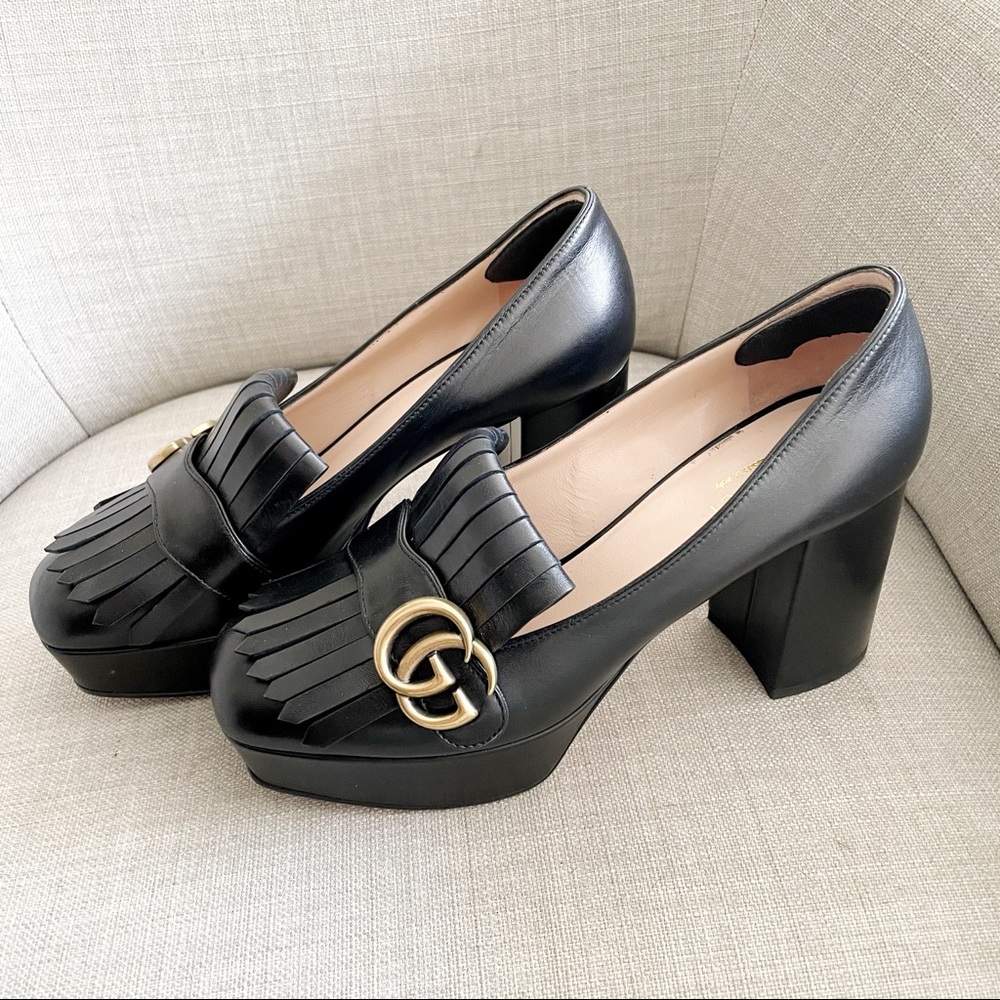 [GUCCI] Marmont Kiltie Fringe Platform Pump (37)